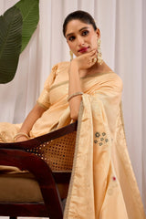 Elegant Beige Silk Saree with Subtle Floral Motifs & Classic Pallu