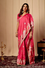 Pink Rose satin Silk Saree