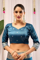 Teal Blue Soft Silk Saree with Woven Motifs & Rich Zari Border