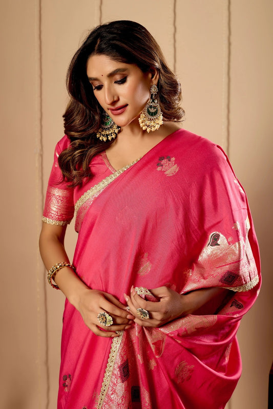 Pink Rose satin Silk Saree