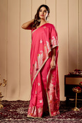Pink Rose satin Silk Saree