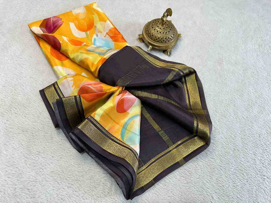Fashionable Modern Print Silk Saree with Blouse Piece