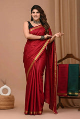 Red  Block Print Pure Linen Saree (Copy)