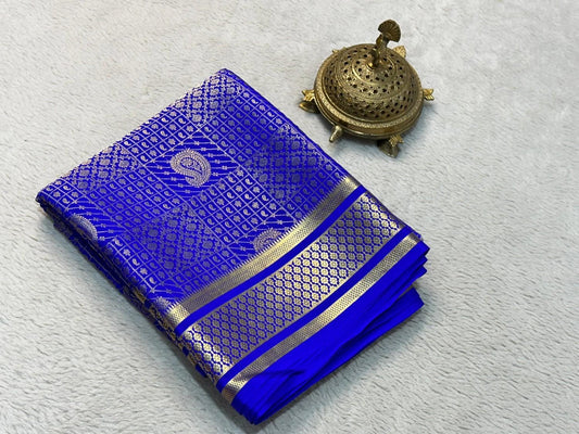 Blue Kanjivaram Silk Saree with Gold Zari Work