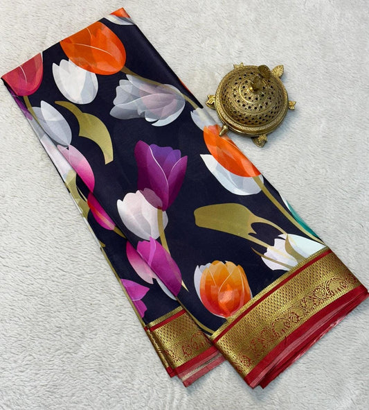 Fashionable Modern Print Silk Saree with Blouse Piece