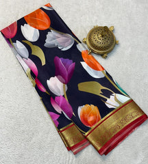 Fashionable Modern Print Silk Saree with Blouse Piece