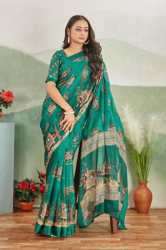 Vintage Royalty: Kalamkari Craft on Viscose Satin